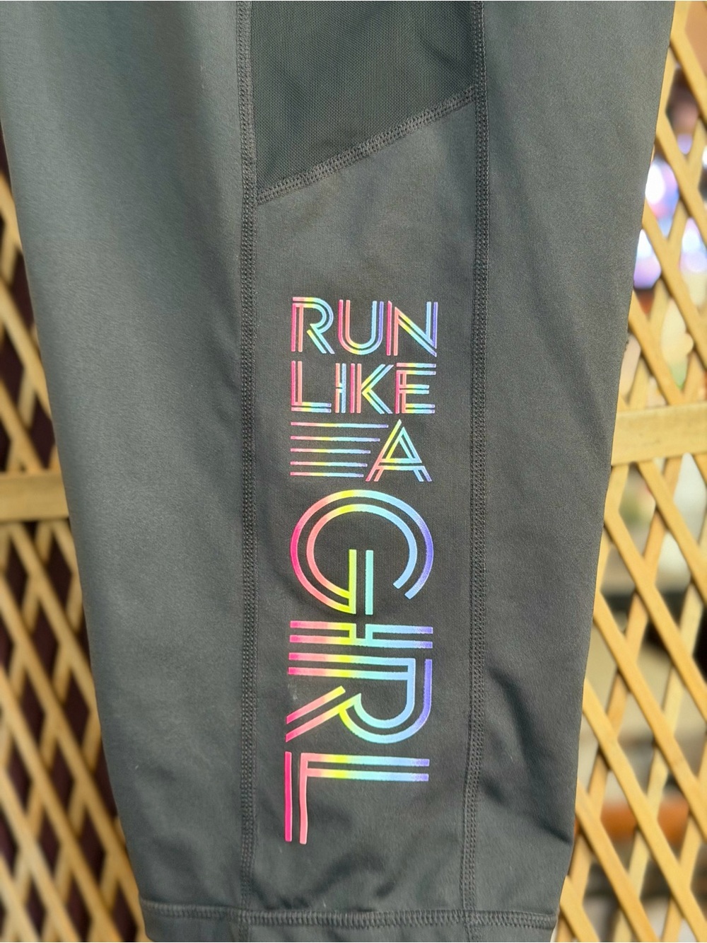 Ideology Black Leggings with Breast Cancer Awareness "Run Like a Girl" Graphic